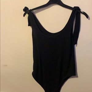 Black Bodysuit with tie-on ribbon on straps